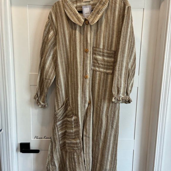 Bodil linen brown striped button down dress/tunic - Picture 2 of 3